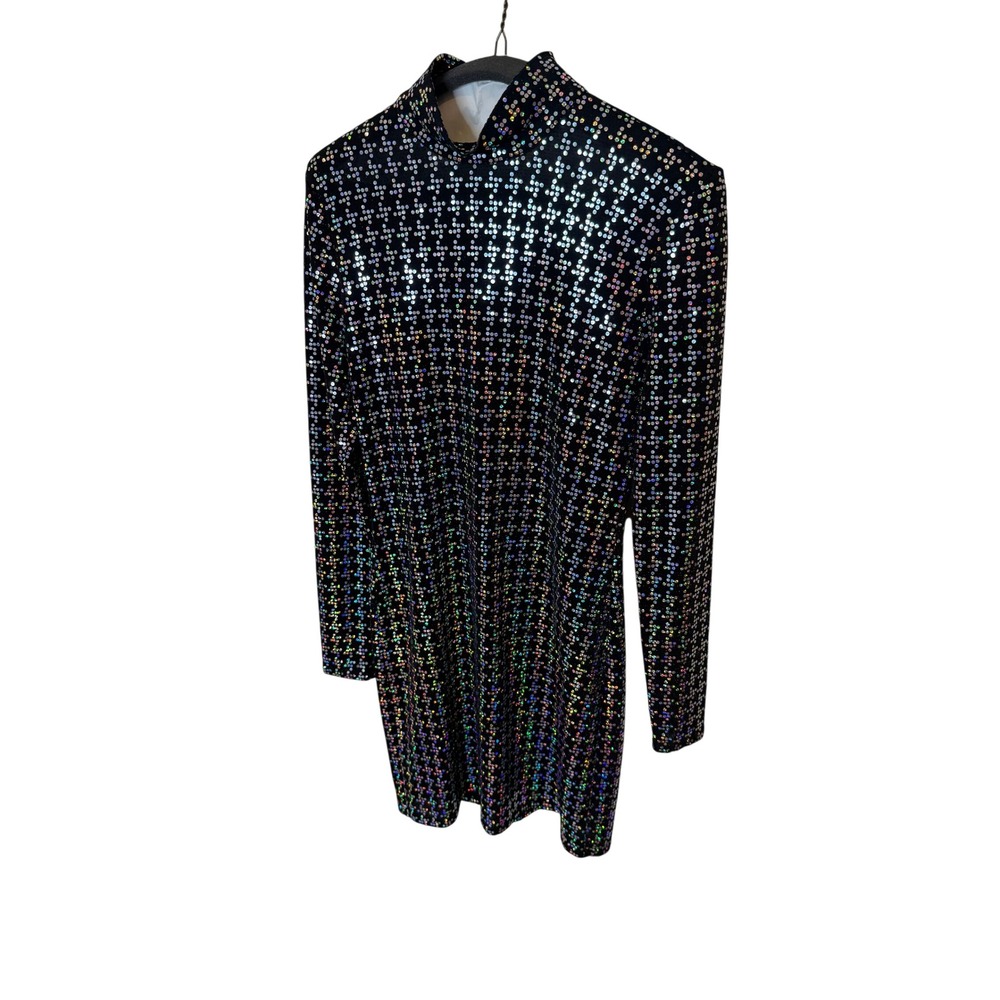 NWT L'AGENCE Black Holographic Sequin Long Sleeve Mini Dress NWT Size M